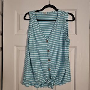 BiBi Aqua and White Striped Tank Top Size M